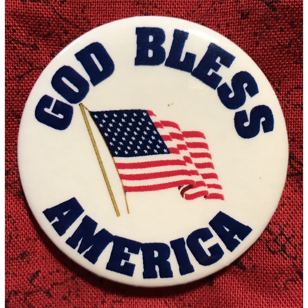 Collectible Pin Pinback Button 1 1/2" "God Bless America" Waving Flag